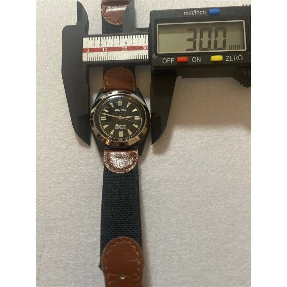 Vintage Gruen Precision Women's Watch Black Silver Teal Roman Numerals 30mm